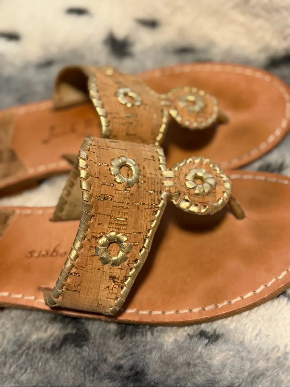 Jack Rogers Natural Cork Slide Sandals with Gold Accents